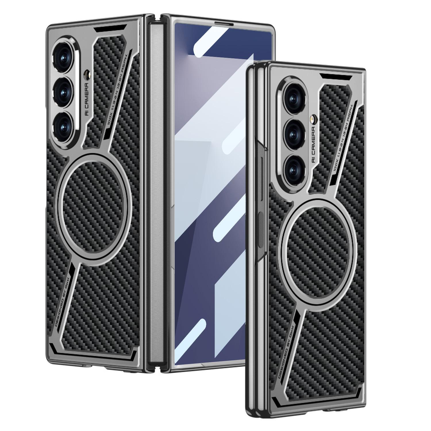 

Z shaped Shell Electroplating Plain Leather Suitable for Samsung Zfold7 Mobile Phone Case Film Integrated Built In Magnetic Ring Protection Case SM-Fold7