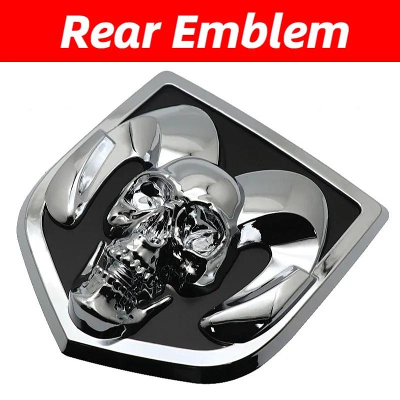 GXP1  Car Front Badge Tailgate Emblem for Dodge Ram 1500 2500 3500 HeavyDuty BigHorn 2010-2018 Skull ABS Car Sticker Pickup Decoration