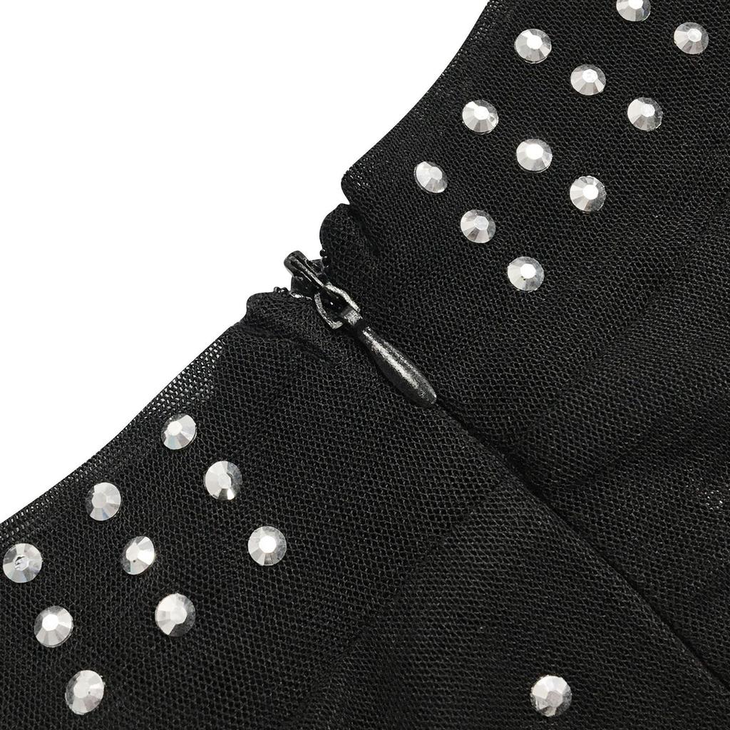 Damen Sexy Netz Durchsichtig Heißer Strass Hohl Schlitz Kleid C5796