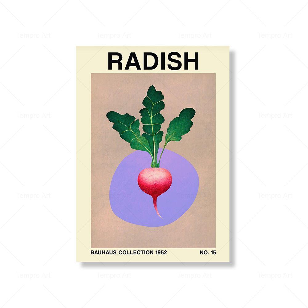 Retro Vegetable Fruit Kitchen Poster Onion Garlic Peach Bauhaus Inspired Botanical Print Canvas Painting Dinning Room Wall Decor