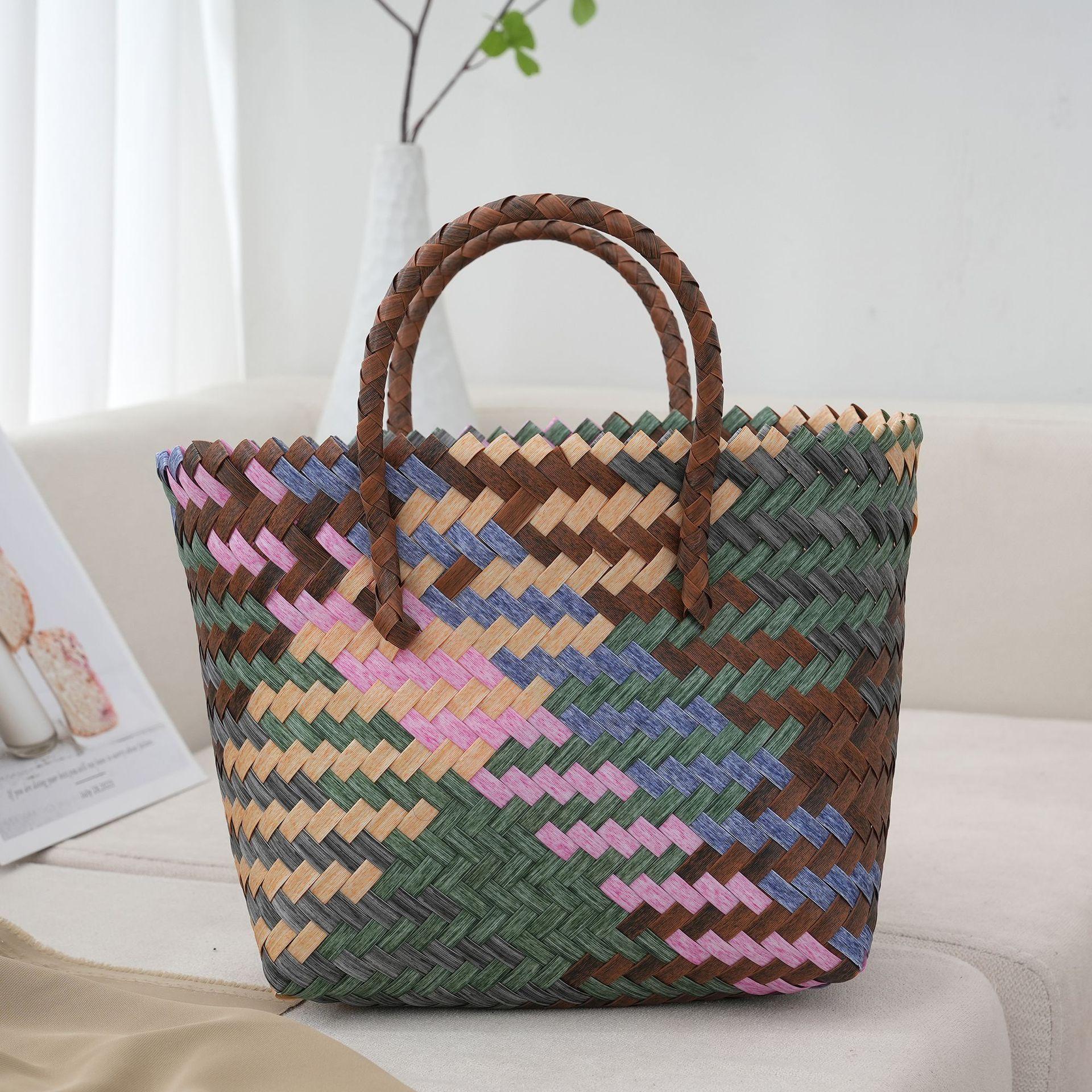 

Подарочная сумка к Празднику середины осени, французская ретро плетеная сумка под ротанг ручной работы, большая вместимость, сувенирная сумка, пляжная сумка 22*12*22