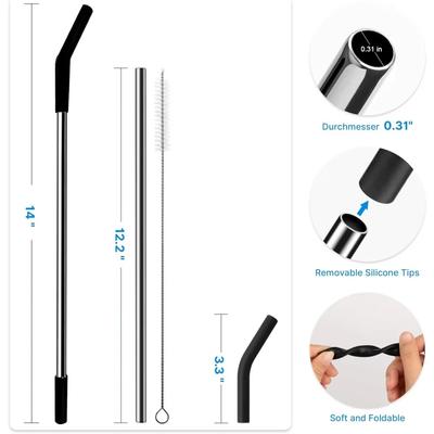 2 Packs of Metal Straws Stainless Steel Straws with Silicone Tips Universal 40 Oz Mug 2 Stainless Steel Straws and 1 Straw Brush