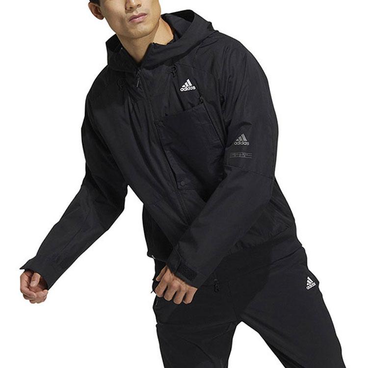Adidas Solid Color Front Pocket Hooded Sports Jacket Men Jackets Black HN9037