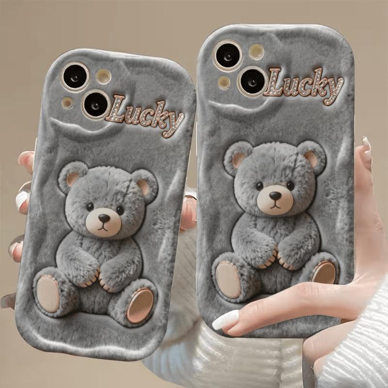 Gray Plush Teddy Bear Pattern Wavy Phone Case For Samsung Galaxy S26 S25 S24 Ultra S23 FE S22 S21 S20 Plus A16 A55 A54 A53 Cover