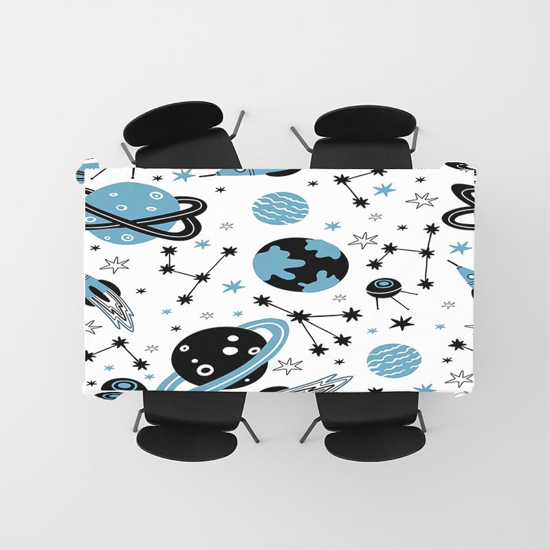 Modern Space Pattern Dining Tablecloth Blue Black Colorful Design for Home Decoration