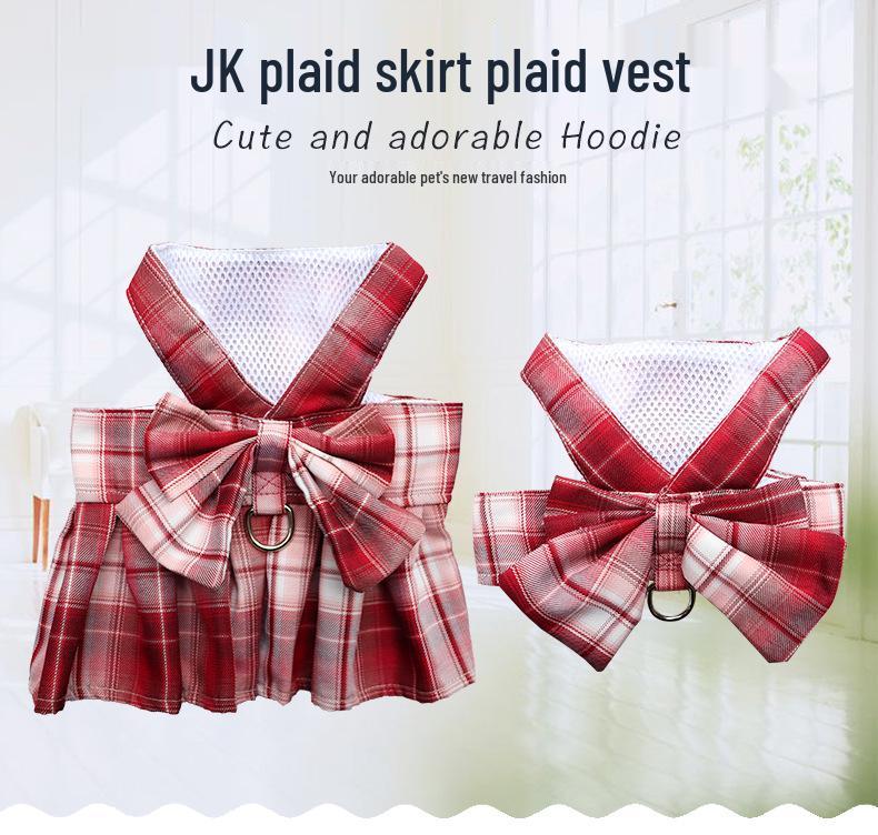 Pet Plaid Skirt Vest Harness & Leash Set for Dogs & Cats