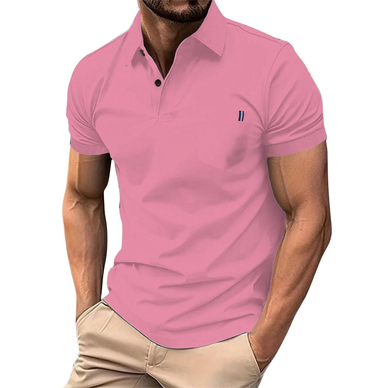 

Мужская однотонная рубашка с коротким рукавом и карманом на пуговицах, мужская повседневная модная рубашка XXXL розовый
