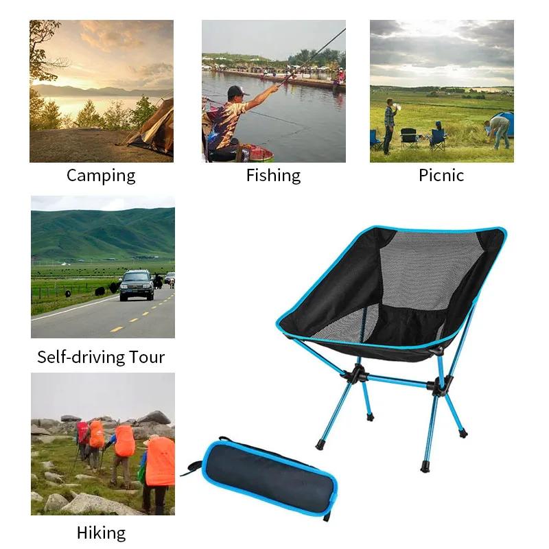 Outdoor Portable Folding Chair Ultra-Light Camping Fishing Beach Chair Barbecue Travel Hiking Picnic Seat Portable Tool