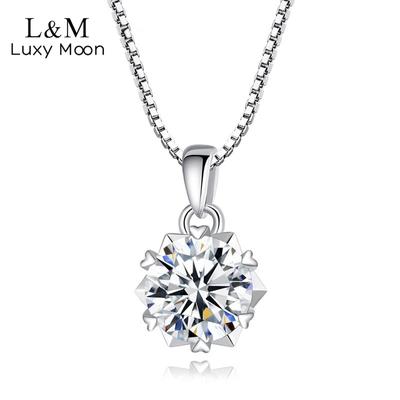 Women S925 Sterling Silver Necklace Female Short Box Chain One Carat Diamond Moissanite Necklace Pendant Silver Pendant
