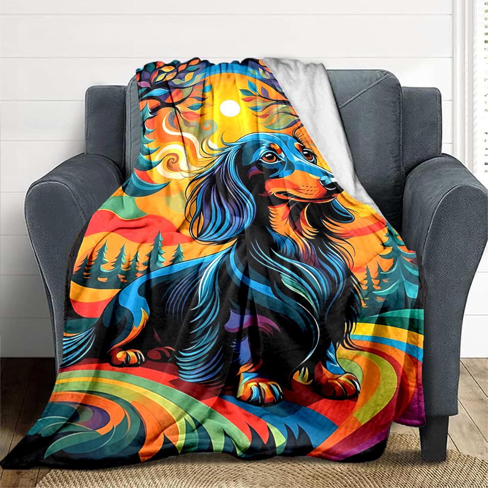 1PC Dachshund Art Print Blanket, Throw For Sofa, Bed, Travel, Camping, Livingroom, And Bed, Printing Blanket With Soft And Warm Fabric yy250918158
