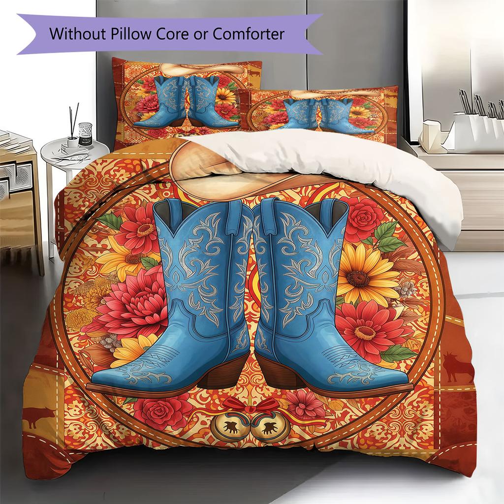 CowboyBoots Pattern Bedding Quilt Set Quilt Cover Pillowcase Home Decoration Birthday Gift (1 * Duvet Cover + 2 * Pillowcase, Without Core)