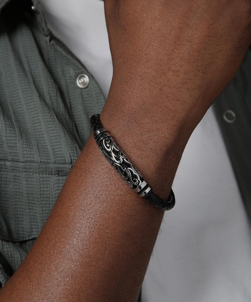 Ventera Noir Leather Men'S Bracelet