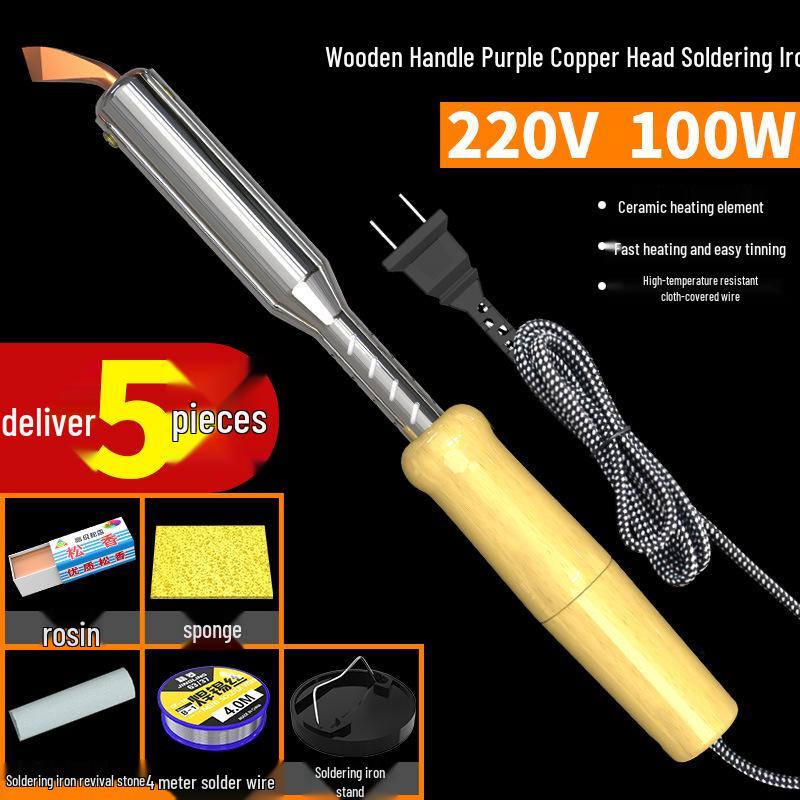 Leistungsstarkes elektrisches Lötkolben mit Holzgriff, Konstanttemperatur, Austauschbarer Kopf, Professionelles Reparatur-/Schweißwerkzeug