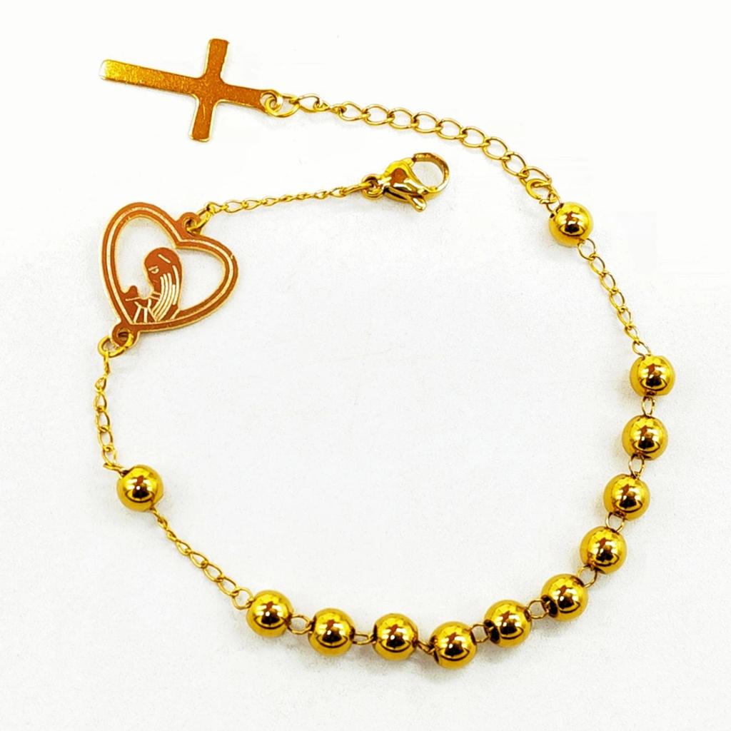 5mm Edelstahl Perle Religiöses Kreuz Armband