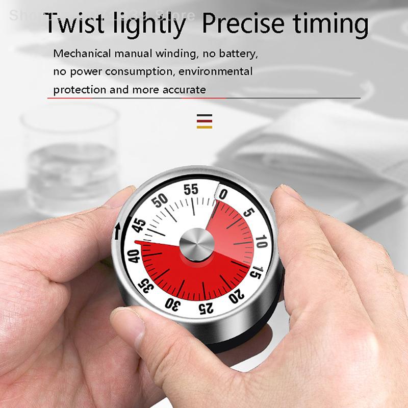 1Pcs Stainless Steel Visual Timer Mechanical Kitchen Timer 60-Minutes Clock Timer With Loud Alarm Magnetic Clock Timer