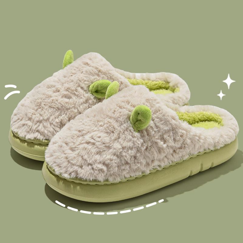 Fashion Cute Platform Plush Slippers for Women Couple Anti Slip Warm Fluffy Home Slides Woman Winter Soft Sole Cotton Indoor Shoes 45