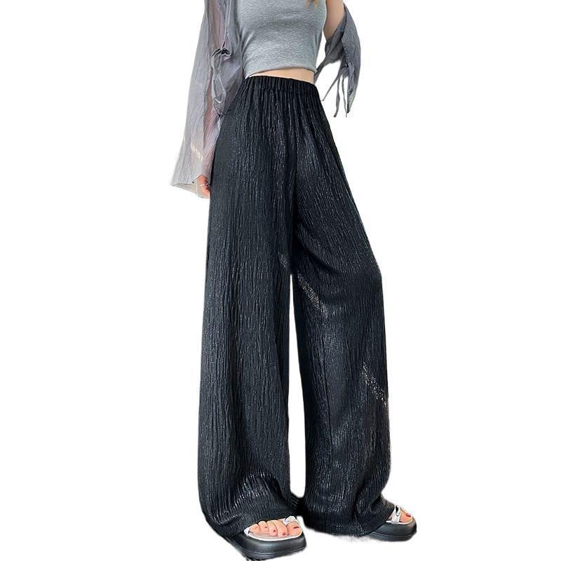 2026 Women's High-Waisted Ice Silk Wide-Leg Pants - Summer Casual Loose Straight Drape Trousers