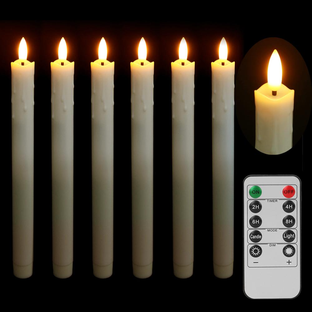 Pack of 6 LED Flameless Taper Candles Battery Operated Flickering Window Candle for Christmas Wedding Church Decor Party Supplie