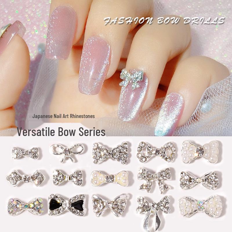 Japanese Style Rhinestone and Pearl Bow Nail Art Accessories