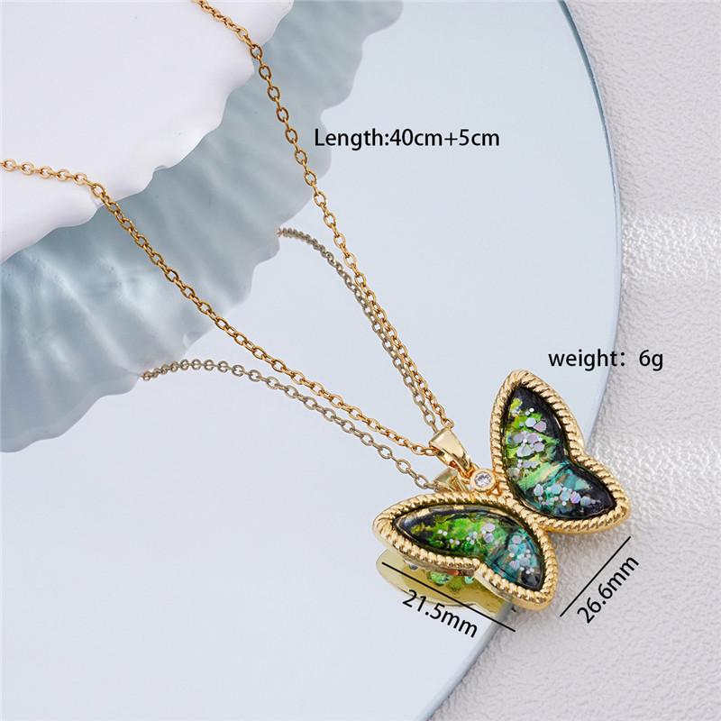 Fashion Gradient Butterfly Zircon Pendant Necklace Stainless Steel Chains High Grade Insect Choker Jewelry Gift For Women Girls
