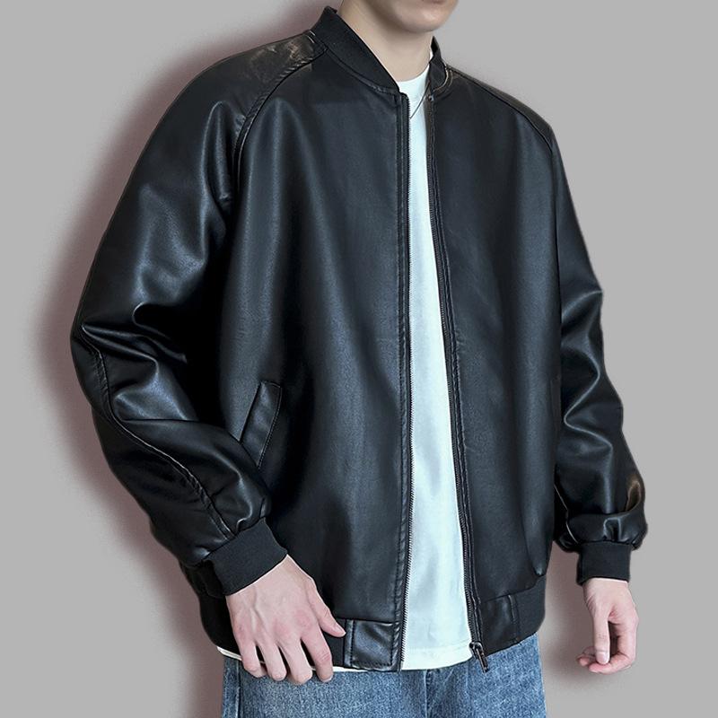 Giacca in Pelle Autunno e Inverno Uomo Giacca Monocolore Moda Casual Giacca in Pelle Giovanile Giacca