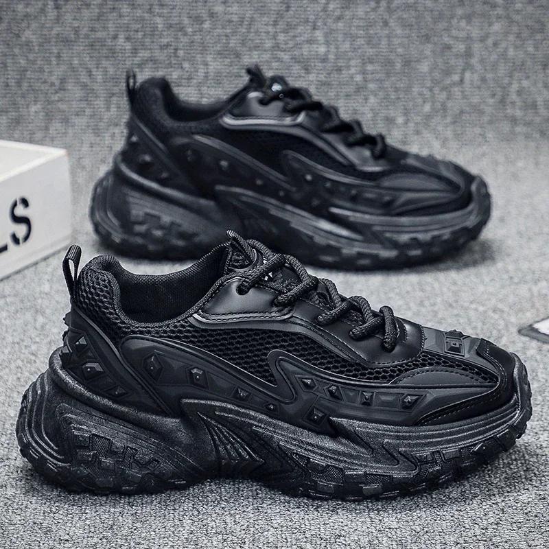 Chunky Sneakers Men Designer Tire Bottom Sport Shoes Fashion Casual Leather Mesh Breathable Height Increased Flat Platform Shoes