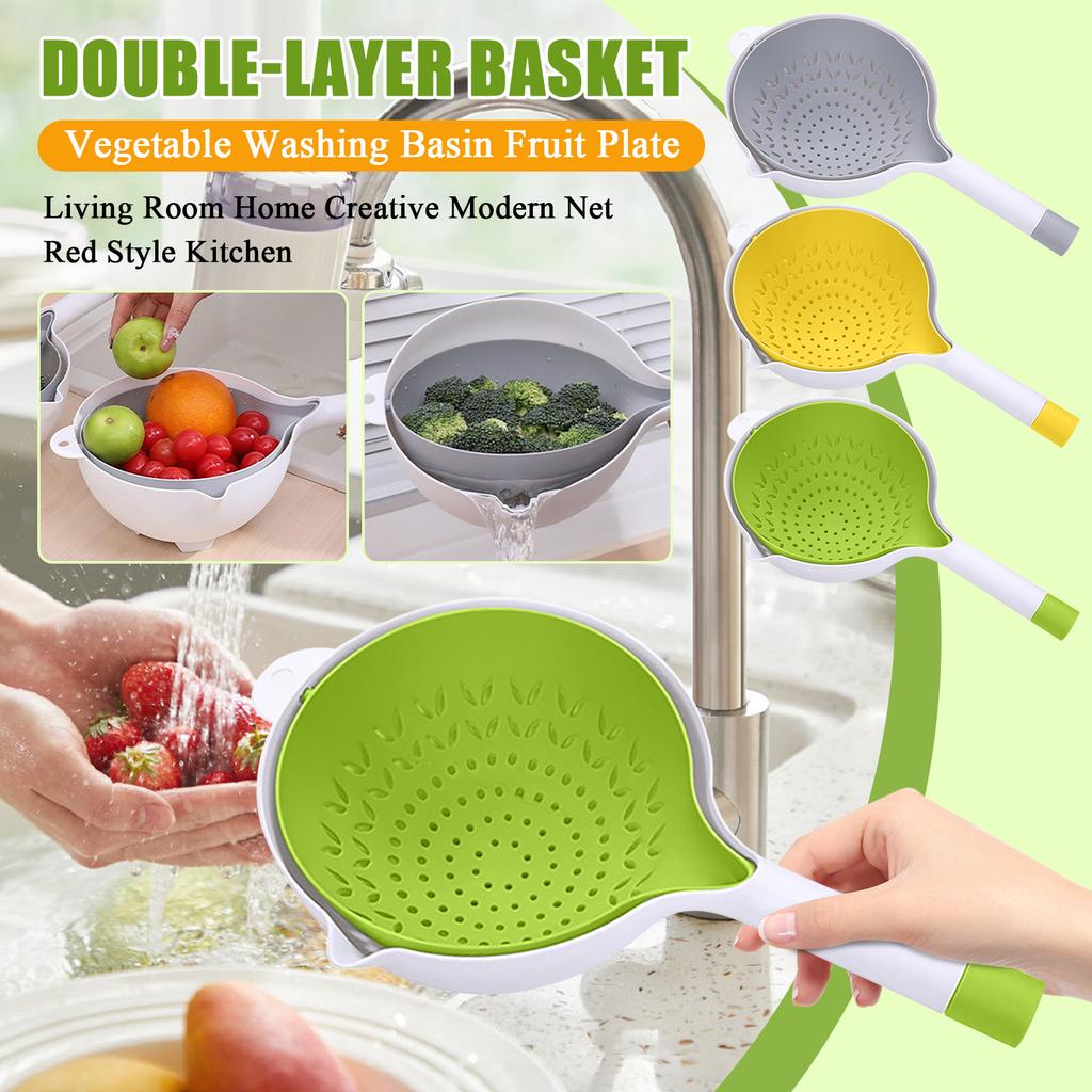 Double-layer Basket Vegetable Washing Basin Fruit Plate Living Room Home Creative Modern Net Red Style Kitchen
