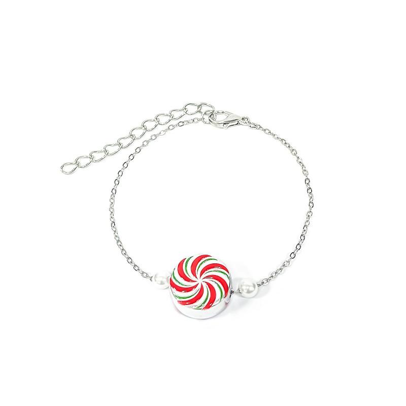 Christmas Candy Earrings Set With Bell Charms Matching Bracelet Women ABS Handmade Festive Jewelry