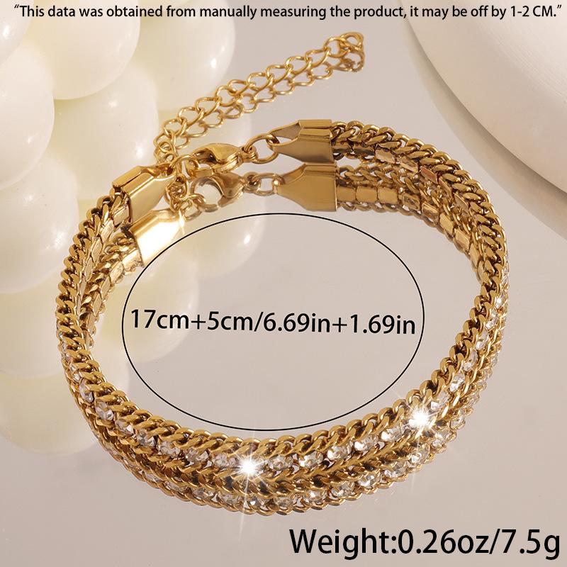 

Titanium Steel Bracelet - Women s Simple Stainless Steel Bracelet with Three Layers of Diamonds, Versatile and Luxurious Hand Chain 1pc білий