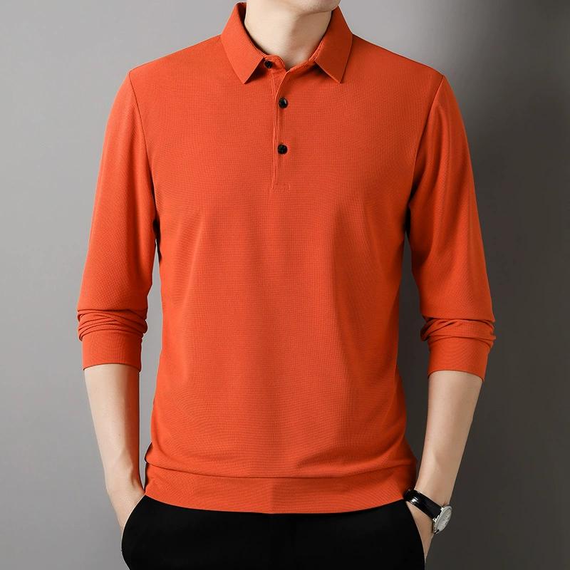 Men's Solid Color Long Sleeved Waffle Polo Shirt Long Sleeved T-shirt Polo Shirt Men