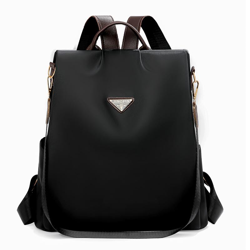 Nylon Tyverisikker Ryggsekk Dame Ensfarget Utendørs Reiseveske Multifunksjonell Skulderveske