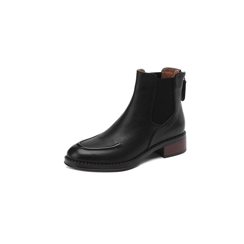 Vintage Office Lady Genuine Leather Women Ankle Boots Autumn Winter Retro Style Back Zipper Thick Heels Shoes Woman 2024 New