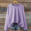 Women's Fashionable Solid Color Round Neck Long Sleeved Sports Casual Pullover Sweatshirt Top