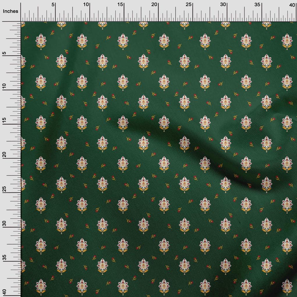 oneOone Cotton Flex Forest Green Fabric Jacobean Floral Diy Clothing Quilting Fabric Print Fabric By Yard 40 Inch