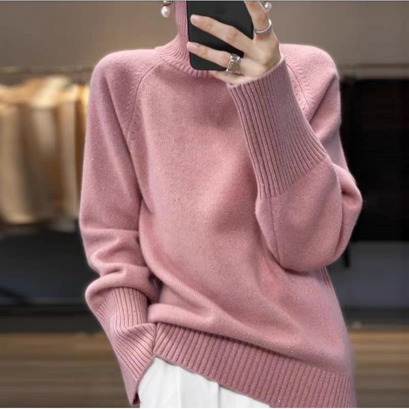 Autumn and Winter High Neck Sweater Knitted Sweater Women's Loose Korean Version Thick Pullover Sweater Base Sweater