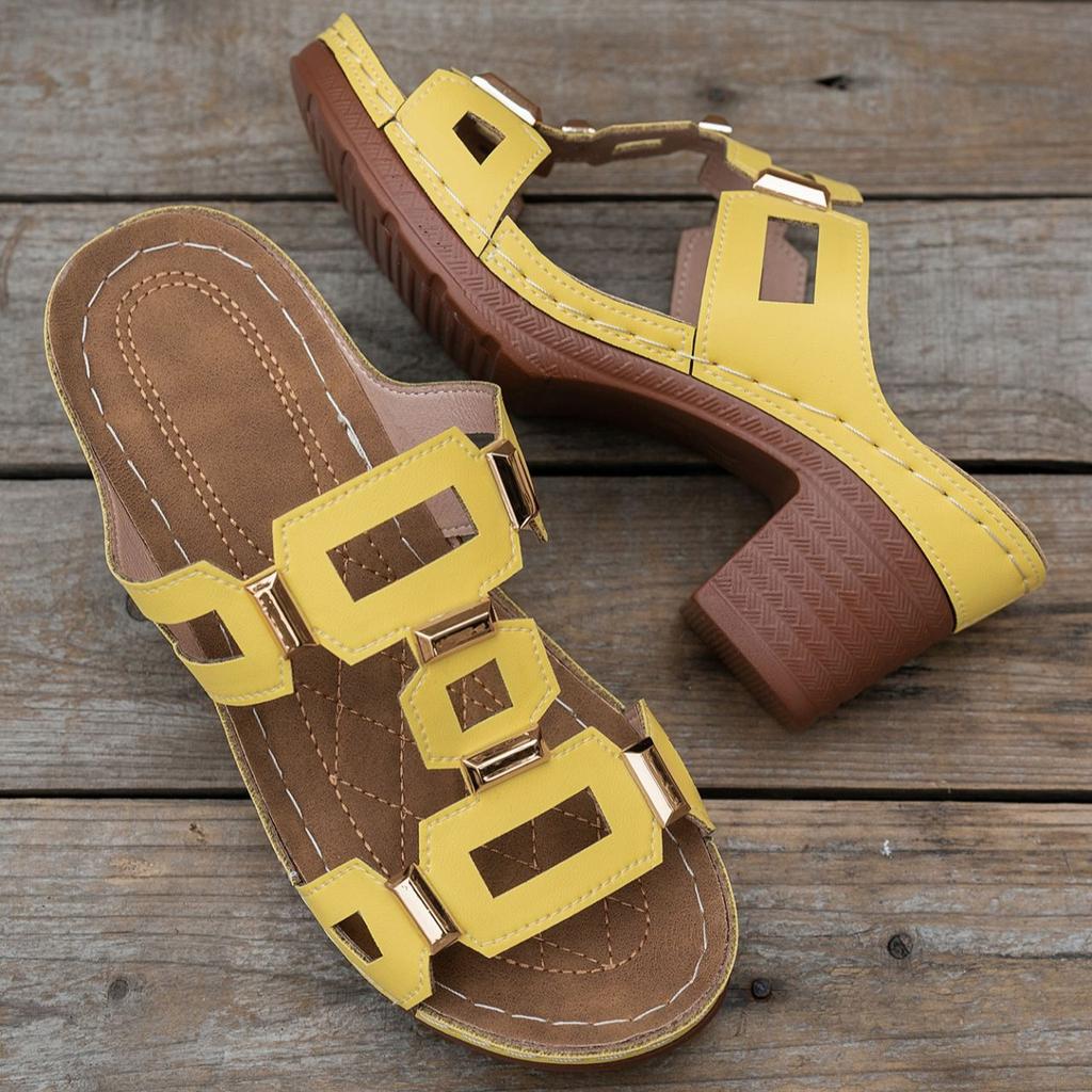 Sandalias con tacón de bloque para mujer, elegantes tacones sin cordones para salir y uso informal en verano