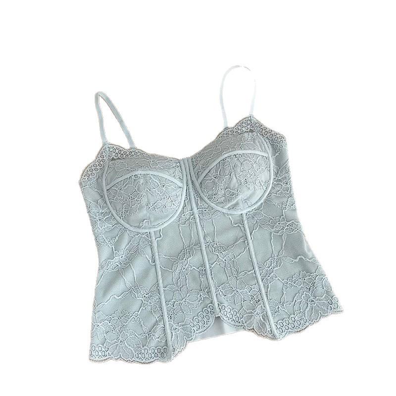 French Fishbone Lace Beautiful Back Sling Vest Thin Shoulder Strap Integrated Can Be Worn Outside Bra Versatile Slim and Thin Underwear