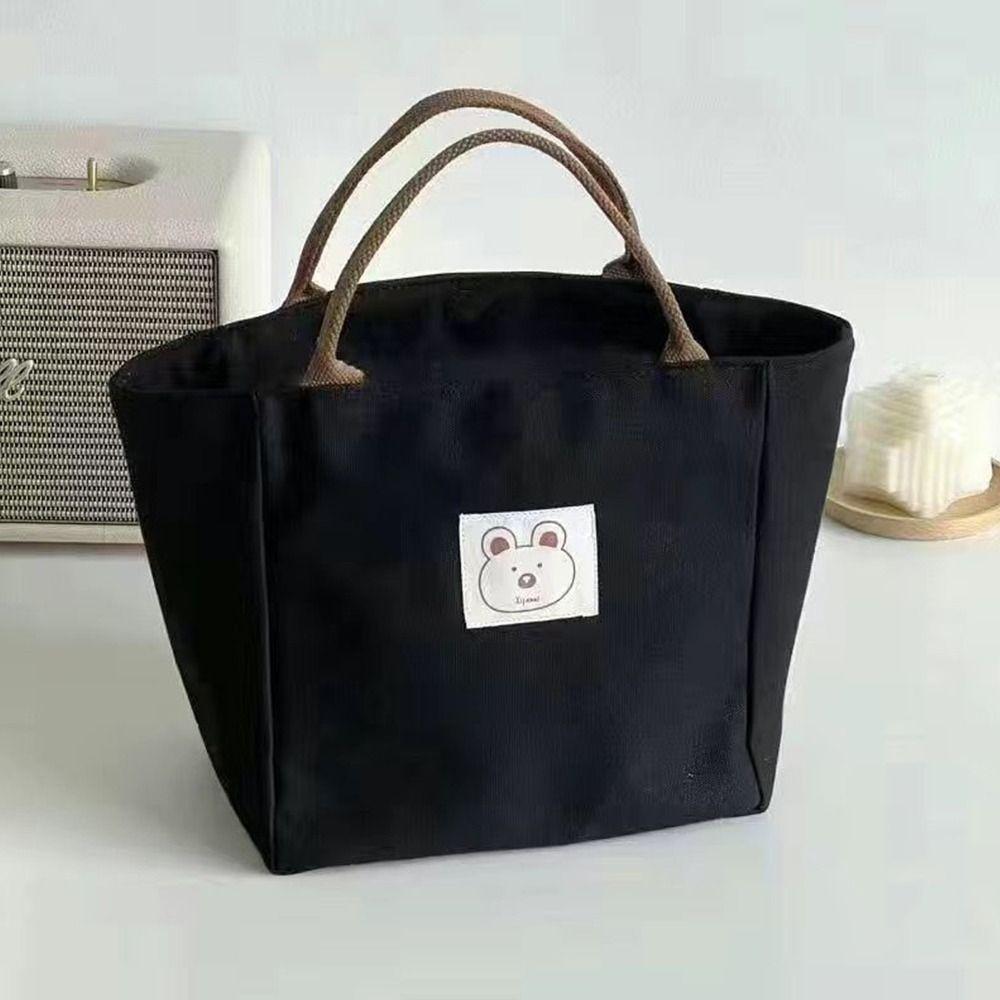 Bucket Bag Bear Print Bag Korean Style Canvas Bag Women Handbag Spring Day Picnic Bag Lunch Bag
