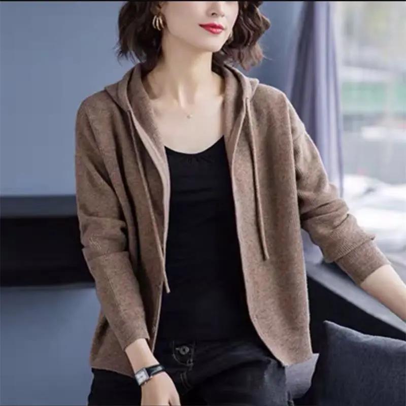 Spring and Autumn New Style Women's Hooded Knitted Jacket Women's Short Loose Outer Knitted Cardigan All-match Women