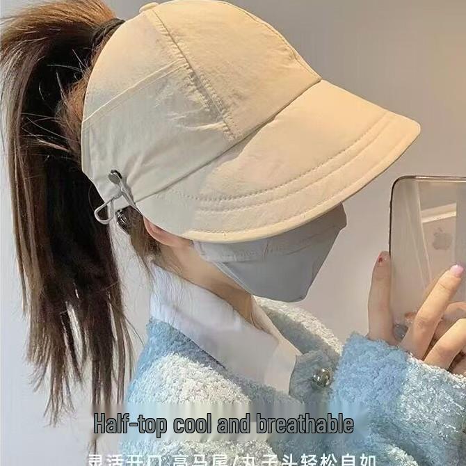 Women's Quick-Dry Ponytail Sun Hat: Zhao Lusi Style, Open Top, Summer Baseball Cap & Fisherman Hat