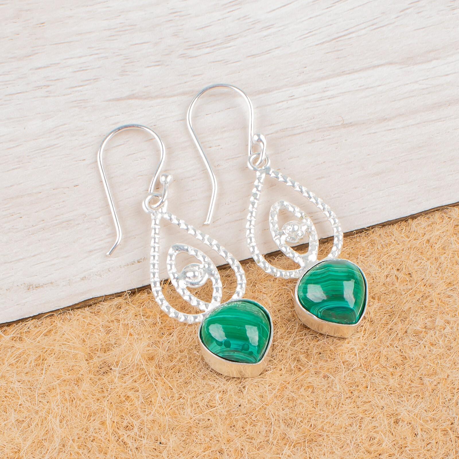

Natural Malachite Gemstone 925 Sterling Silver Handmade Jewelry Earrings 2.00 EE-32-29