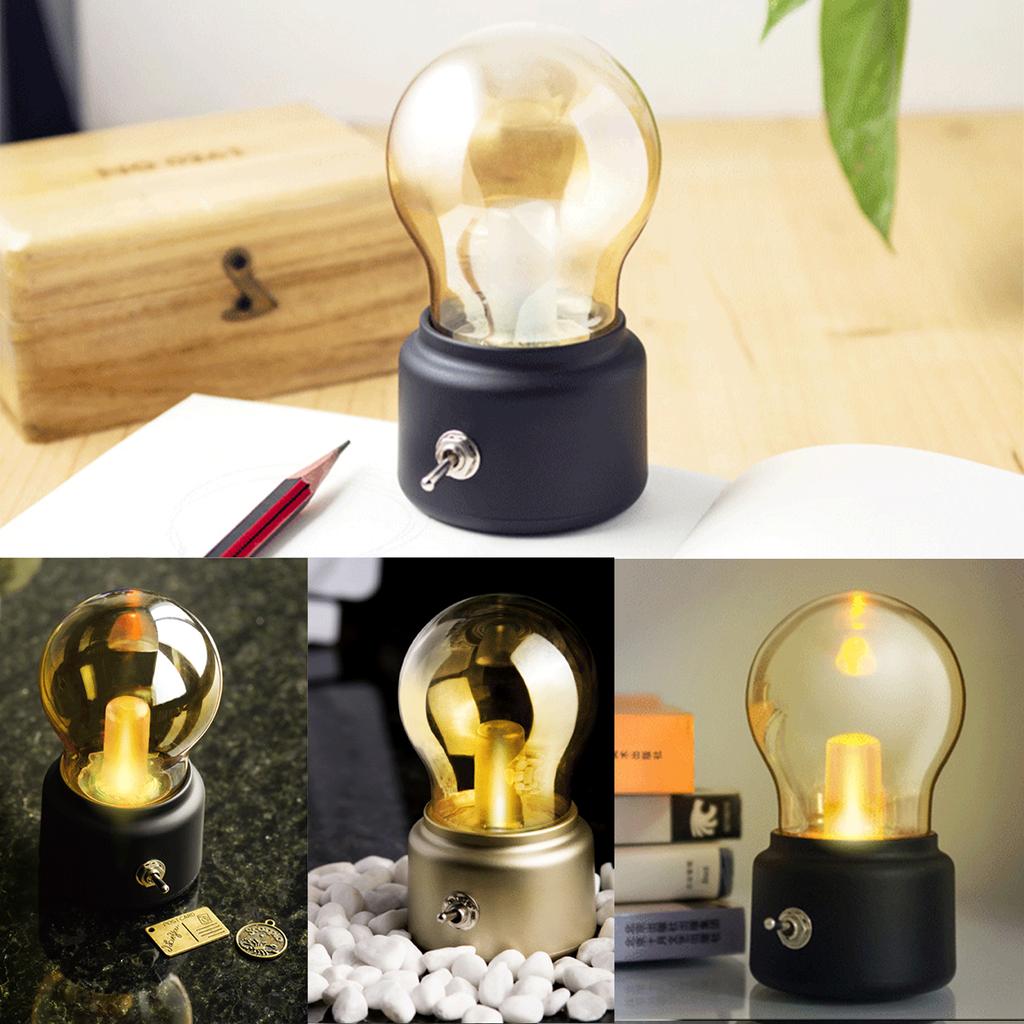 Vintage Light Bulb Night Light Energy-saving Bulb Lamp Retro Table Lamp Bedside Desk Lamp Metal