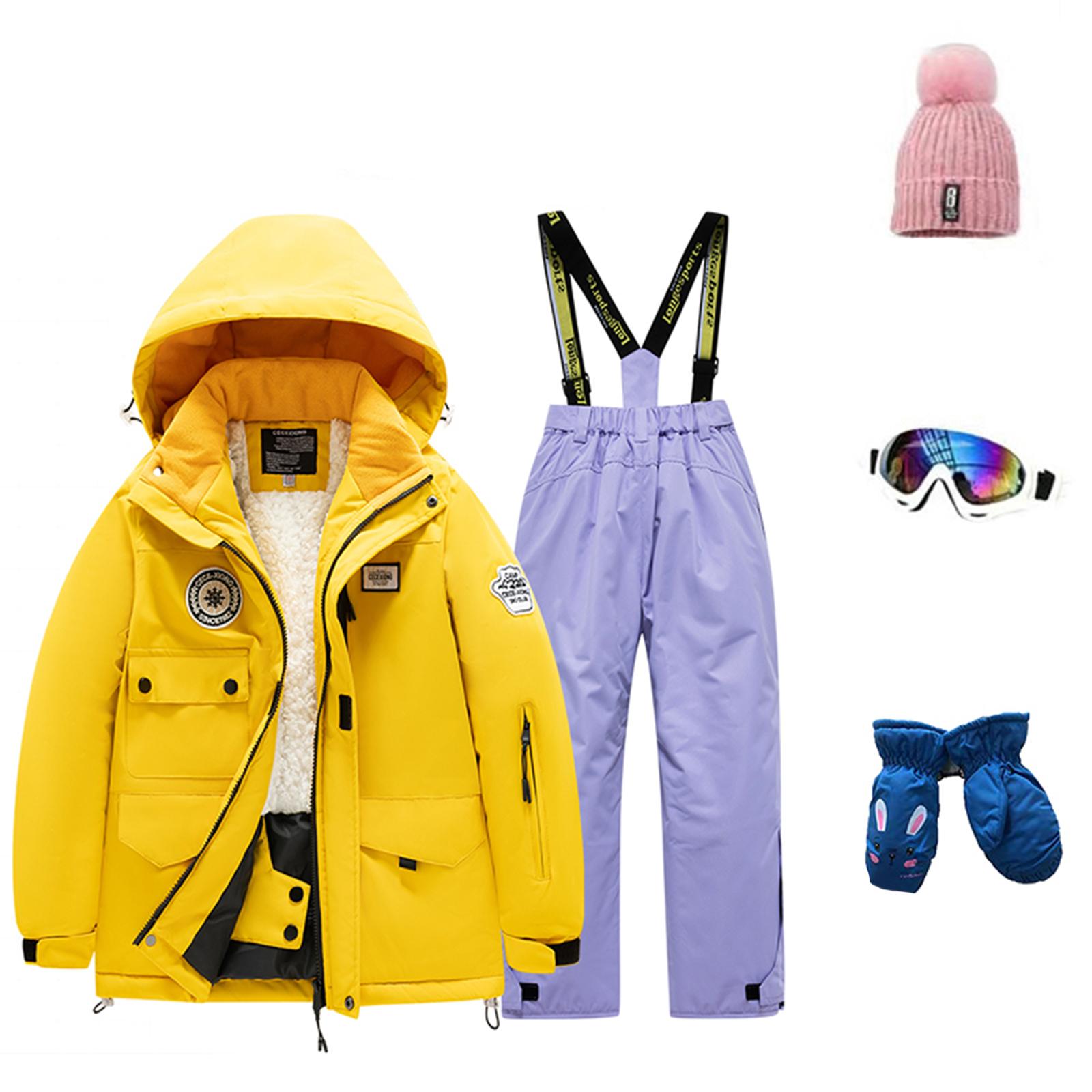 

Детский модный лыжный комплект для мальчиков и девочек, утепленный, водонепроницаемый, термобелье, костюм из пяти предметов с курткой и брюками 8 фиолетовый