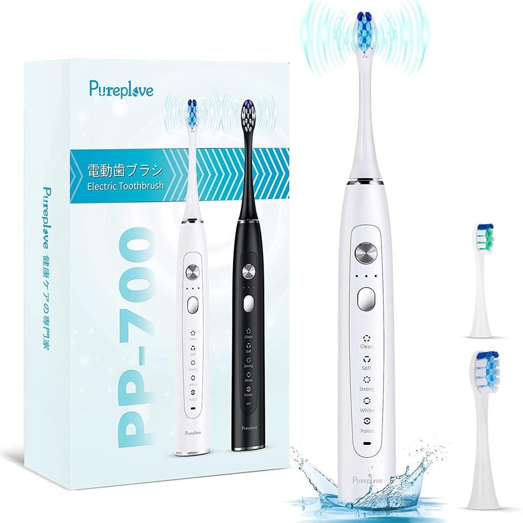 Pureplove Electric Sonic Portable Toothbrush with USB IPX7 5 Brushing Quiet Soft Low Bad Breath Tartar Plaque Business Toothbrush, Toothbrush,