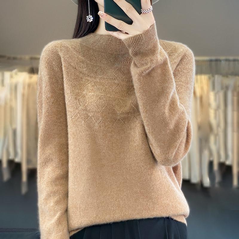 Women's Cashmere Sweater Qinghe Cashmere 30% Cashmere 70% Wool Women's Autumn and Winter Cashmere Pullover Soft and Warm