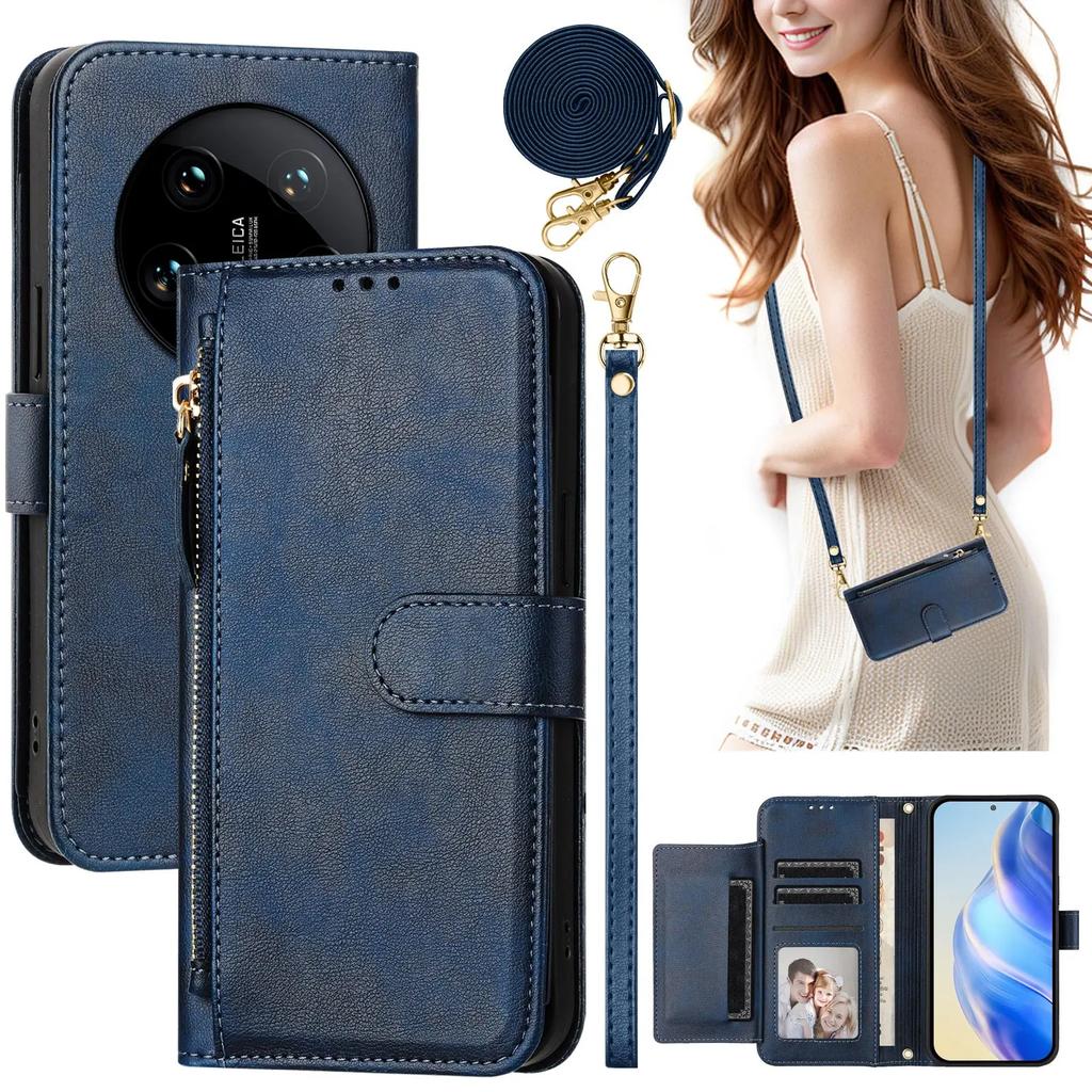 Crossbody Zipper Cards Solt Leather Wallet Case For Xiaomi Redmi Note 13 Pro Plus 12 11 POCO X6 14T 14C Lanyard Strap Bag Cover