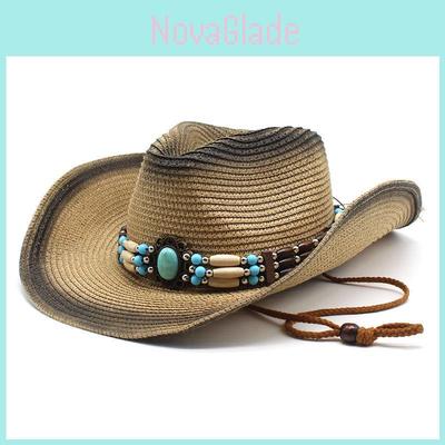 Ethnic Style Cowboy Sun Hat With Wide Brim Breathable Straw Summer Sun Protection For Men Women