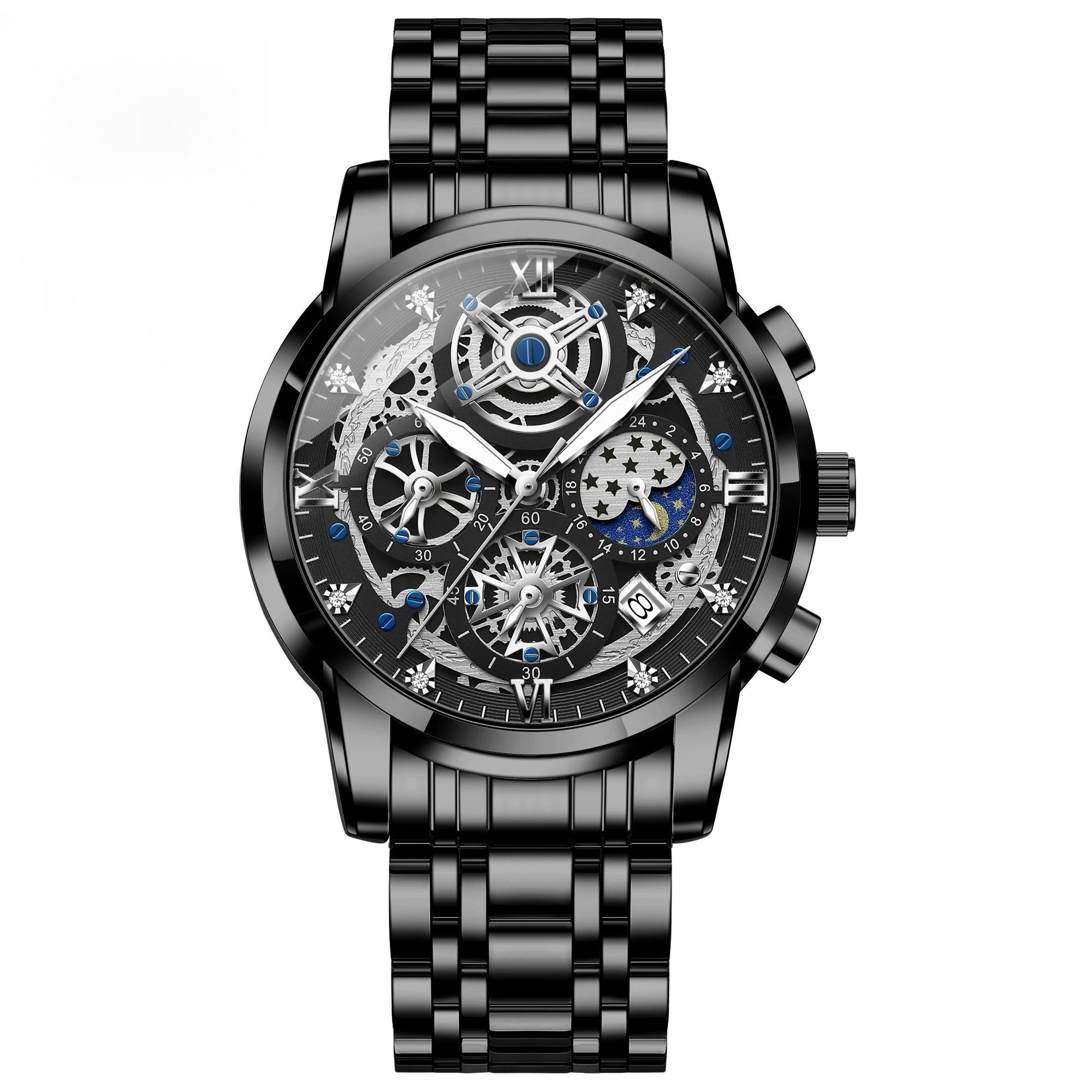 

Men Waterproof Luminous Date Clock Chronograph Watch Stainless Steel Quartz Wristwatch