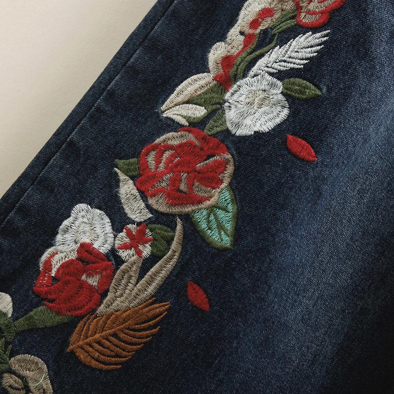 Summer Retro Embroidered Commuter Loose Large Size High Waist Seven Quarter Cowboy Wide Leg Skirts and Pants for Women