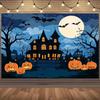 Photography Backdrop Fabric 1 Piece 2D Flat Halloween Background - Terrifying Ghost House with Full Moonzyc